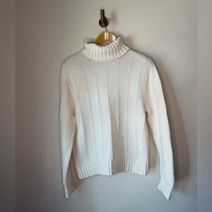 Vintage Talbots Ivory Chunky Knit Turtleneck Sweater size XL Cotton Blend
